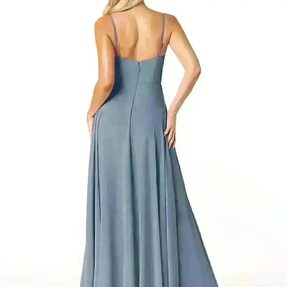 Azazie Emerald A-Line Ruffled Chiffon Floor-Length Dress -Twilight - Size: A12 - Picture 3 of 11